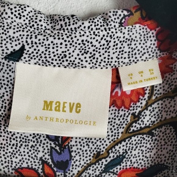 Maeve Button Down Blouse Womens 0 Gray Black Red Floral Peplum Hem Boho Business - Picture 3 of 13